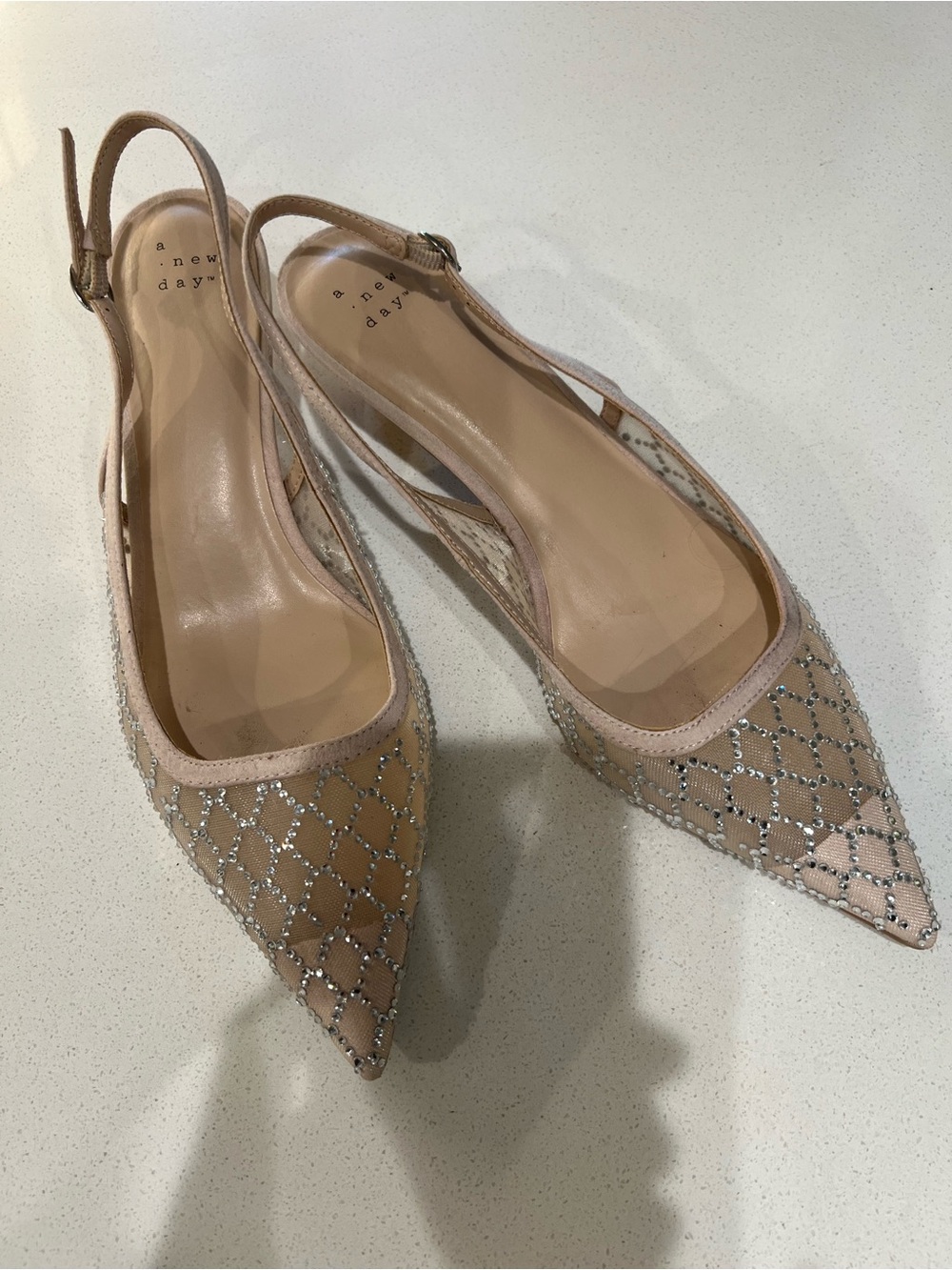 Women's Gigi Embellished Slingback Kitten Heels -  A New Day Beige 10